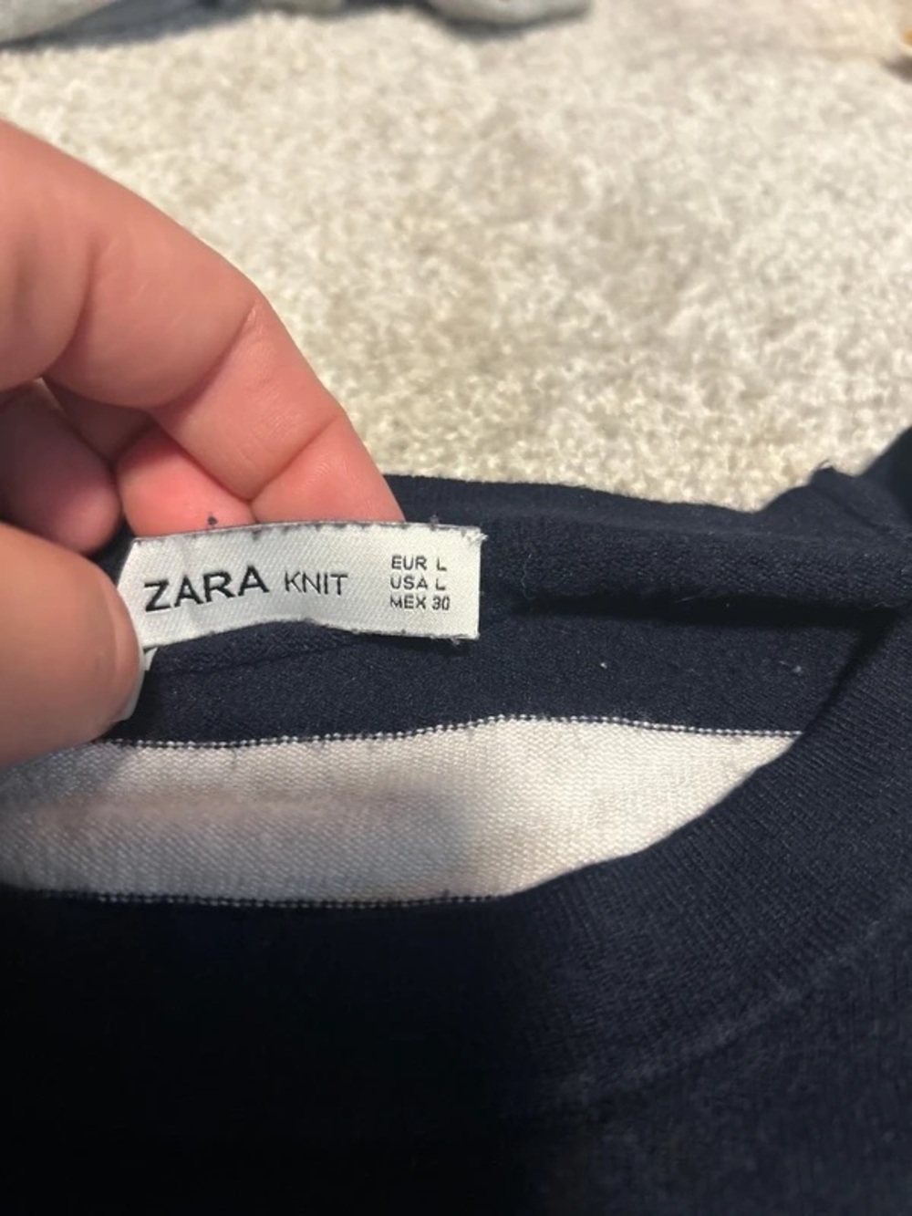 Zara Navy and White Striped Crewneck Sweater with Gold Buttons - Picture 2 of 3